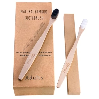 Imagen de Cepillos de dientes micro nano bambú, cepillo extrasuave con 20000 cerdas diseñado para encías sensibles, niños y adultos (negro blanco 8P)