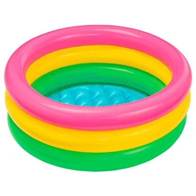 Imagen de Intex 57107NP Piscina Redonda hinchable 3 aros +base 61 x 22 cm, 28 l, Azul, rosa, verde, 1 a años