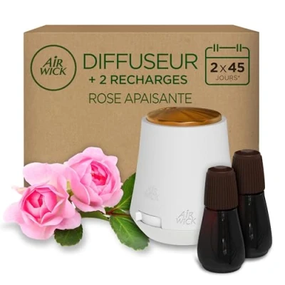 Imagen de Air Wick Essential Mist Aparato y Recambios de Ambientador Difusor Aceites Esenciales para Casa con aroma a Rosa, Pack 1 2