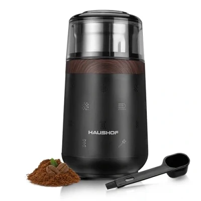 Imagen de HAUSHOF Molinillo de Café Eléctrico 75 g, 150W, Cuchilla Acero Inoxidable, Molino Cafe Multifuncional para Granos Café, Nueces, Hierbas, etc.