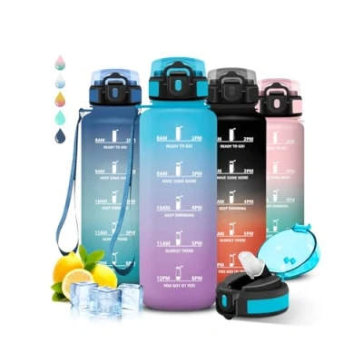 Imagen de Botella Agua Gimnasio, 1 5 litros, A Prueba de Fugas, Cantimplora con Pajita, Fácil Limpiar, Water Bottle Escala Tiempo, para la Fitness, Senderismo, Acampada, Deportes