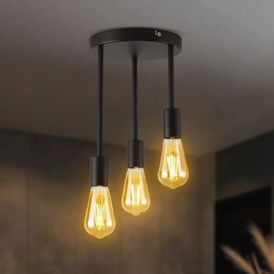 Imagen de ANWIO Lámpara Colgante de Techo 3 Luces, Negro LED Colgante, Iluminación Metal, E27 Casquillo para Comedor Cocina Salón Bar Pasillo, etc.