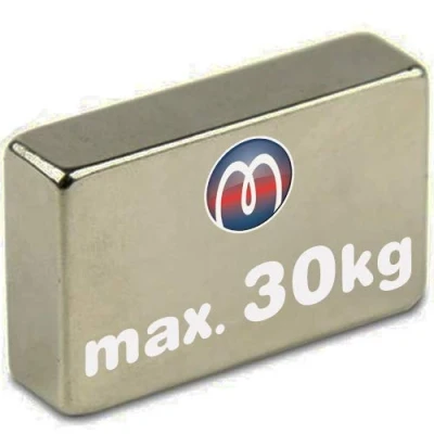 Imagen de Imán rectangular Bloque magnético 40 x 30 10mm Neodimio N42 (NdFeB) niquelado Fuerza de sujeción kg Imanes permanentes potentes Tierras Raras para la industria y el hogar