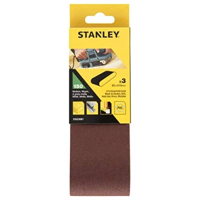 Imagen de Stanley STA33081 banda de lija para lijadora (65 x 410 mm, grano medio K150, apto Black+Decker DN83, DN83E, BS650, BD83, BD83E, KA83, 3 unidades)
