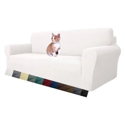 Imagen de MAXIJIN Funda elástica para sofá de 3 plazas Sala Estar Jacquard, 1 Pieza, Protector Muebles Perros (Blanco)