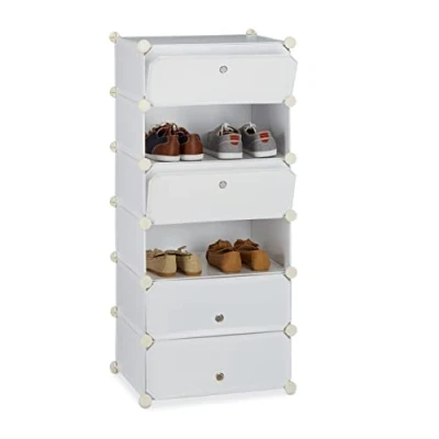 Imagen de Relaxdays Zapatero Estrecho con Puertas, Blanco, 37x49x107 cm