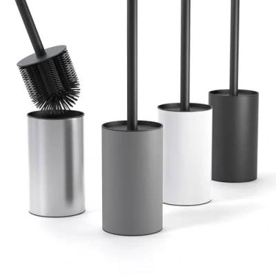 Imagen de SAVEGA Escobilla Baño Silicona Escobillero Acero Inoxidable con Protección Antisalpicaduras Higiénico y Duradero (Gris, Set de 1)