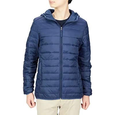 Imagen de Amazon Essentials Chaqueta Acolchada con Capucha, Plegable, Ligera y Resistente al Agua Hombre, Azul Marino, XL