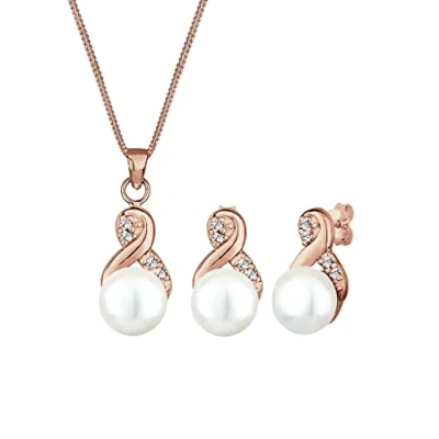 Imagen de Elli Juego de joyas prémium para mujer, auténticas, con perlas y cristales en plata ley 925 chapada oro