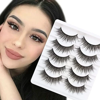 Imagen de Glowing Win Pestañas Postizas Naturales 5 Pares 3D Corto Natural Suave Falsas Reutilizable Hecho a mano False Eyelashes Faux Mink Wispy Fake Lashes