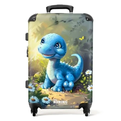Imagen de NoBoringSuitcases.com Maleta Infantil, Niño, Niños con Ruedas, Mediana, Maletas Grande, Suitcase Large, de Viaje Grandes 23 Kilos (67 cm 72 L) (Dino Joven Azul Claro)