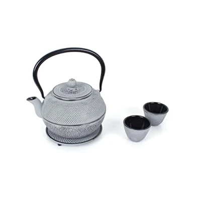 Imagen de Echtwerk Juego de té hierro colado, tetera 1,1 l con colador extraíble, platillo y 2 tazas té, vintage para a granel, crema