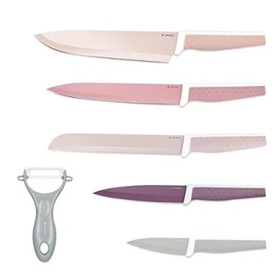 Imagen de Navaris Set de 6x cuchillos mondador incluido 5x acero inoxidable y 1x cuchillo pelador verduras cerámica en diversos colores