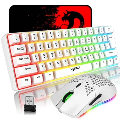 Imagen de Recargable Bluetooth 5.0 Inalámbrico/2.4G USB con Cable de Doble Modo RGB LED Efectos retroiluminación Teclado para Juegos Compacto 61 Teclas Anti Ghosting Ratón inalámbrico 750mAh