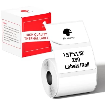 Imagen de Etiqueta autoadhesiva cuadrada multipropósito para Phomemo M110/M120/M200/M220/M221, 1,57 &quot;x1,18&quot; (40x30mm), 230 etiquetas/rollos, en blanco y negro