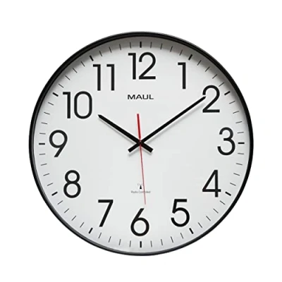 Imagen de Maul MAULclimb, Reloj de Pared (47 cm diámetro, radiocontrolado Extragrande, Elegante para salón, Dormitorio, Cocina, Oficina y Sala reuniones), fácil Leer Gracias a los números