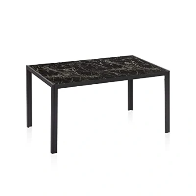 Imagen de duehome Mesa de Comedor Fija, Salon o Cocina, Modelo Lacey, Acabado en Metal y Cristal Impreso, Medidas: 135 cm (Largo) x 80 (Ancho) 75 (Alto)