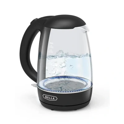 Imagen de BELLA Hervidor eléctrico de agua, 1,7 l Tetera portátil inalámbrica cristal transparente con LED que cambia color, función apagado automático y protección al hervor, color negro