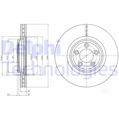 Imagen de DELPHI BG4203C Disco de freno 326 30 5 ventilado revestido altamente carbonizado sin cojinete rueda, anillo sensor ABS JAGUAR: XF Berlina, S Type