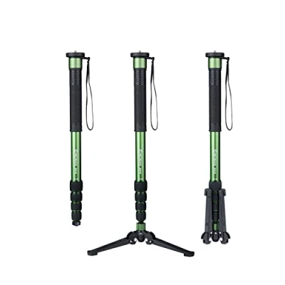 Imagen de Moman Monopie, MA66 Monopie de Cámara con Trípode araña, Viaje Fibra Carbono Compacto y Portátil, 5 Secciones hasta 168cm Capacidad Carga 10kg para DSLR/videocámara, Negro Verde