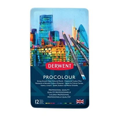 Imagen de Derwent Procolour Juego de 12 Lápices Colores Textura Suave Calidad Profesional en 1 Caja Metálica, 4 mm