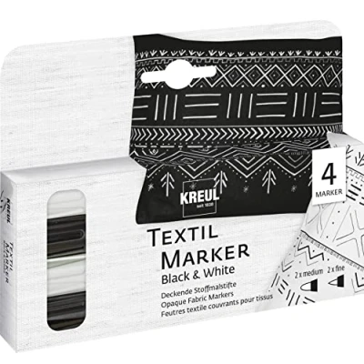 Imagen de KREUL 92751 Marcador textil opaco blanco y negro, 2 x medio, fino, marcadores para tejidos de algodón, batista, lino, seda mixtos