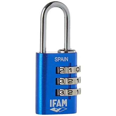 Imagen de IFAM Candado de Combinación Col Combi, 20mm, Color Azul, Máxima Seguridad, Ideal para Mochilas y Maletas, Con Clave Más 1.000 Combinaciones, Aluminio, Gran Ligereza, Arco 3mm