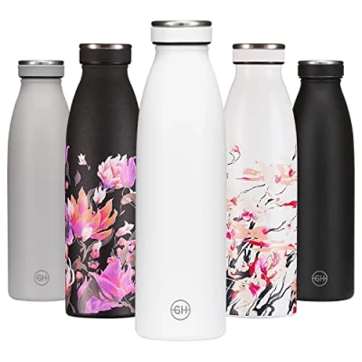 Imagen de B2DO for GH Botella de Agua acero Inoxidable 500ml Esencia Blanca Frasco Metal Reutilizable Termica Doble pared al vacío bebida Sin BPA, Antigoteo y ​Fugas