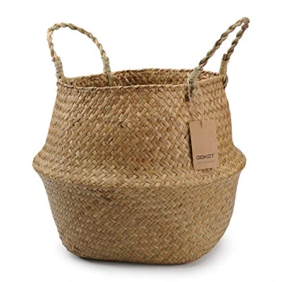 Imagen de DOKOT Natural Seagrass Mimbre Cesta de Cesteria, Cestos para la Colada con Asa, Plegable el Vientre Maceta, Decoracion Hogar Almacenar Juguetes, Ropa, Fruta o Plantas