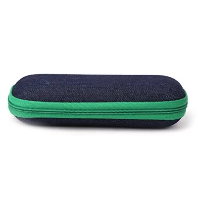 Imagen de Exing Caja de gafas tela vaquera con cremallera y sol, funda protección resistente al aplastamiento (verde)