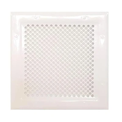 Imagen de Rejilla de Ventilación Hecho Acero Galvanizado, Metal Perforado con Recubrimiento Polvo en Blanco RAL9016, Difusor Calor para Chimenea, Salida Aire Convección. (18 x 18 cm)