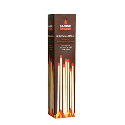 Imagen de Kamino Flam Cerillas largas para chimenea, grill, estufa (50 piezas), Pastillas de encendido, Encendedor madera chimeneas, estufas, calderas y barbacoas