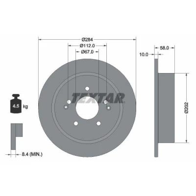 Imagen de TEXTAR Disco de freno SSANGYONG: Tivoli SUV, XLV Korando III SUV 10mm 05/07 112mm macizo revestido 92326603 4840134100,4840134101,4840134102