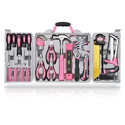 Imagen de Apollo Caja Herramientas Completa Rosa 71 Piezas. PINK RIBBON FOUNDATION. Kit de para Mantenimiento, Bricolaje, y Reparaciones Diarias en la Casa Taller. Con Maletin Almacenamiento.