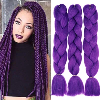 Imagen de 60cm Pelo Sintetico para Trenzas Africanas Extensiones de Cabello Jumbo Braids Crochet Braiding Hair Extensions 3PCS (Morado oscuro)