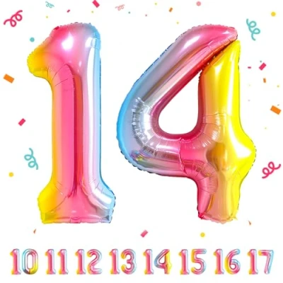 Imagen de Globos de Cumpleãnos Numeros 14 Arcoiris,101 CM Globo Gigantes Grandes Decoracion,Globo Numero Niño Niña Adultos decorazione,Vuelan con Helio