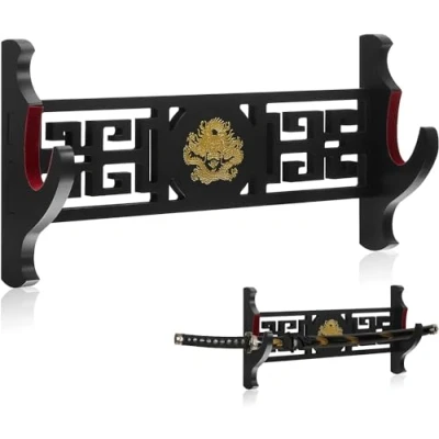 Imagen de Z fiber soporte de pared para espada, exhibición, Acolchado Katana Wakizashi Genji y Samurai Swords Dragon Pattern,1 nivel