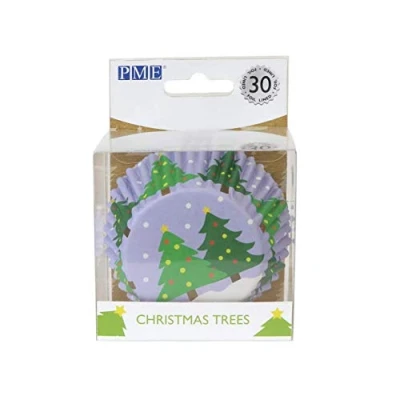 Imagen de PME BC802 Cápsulas para Cupcakes Forradas de Aluminio Árbol Navidad (Set 30), Papel, Blanco