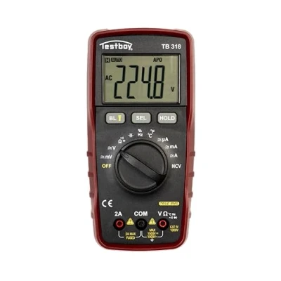 Imagen de Multímetro digital Testboy 318 para sistemas fotovoltaicos (mediciones: tensión continua hasta 1500 V, alterna 1000 corriente 2 A CA/CC, con linterna LED y pantalla de 40 mm)