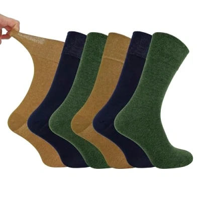 Imagen de IOMI Footnurse Calcetines para diabéticos de algodón no elásticos hombre, 6 pares con parte superior panal, Ocre/Azul Marino/Verde Caqui, ^