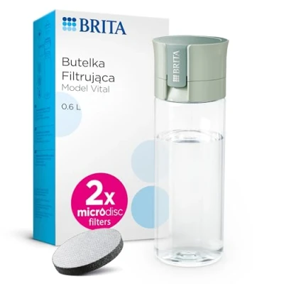 Imagen de BRITA Botella filtrante de agua modelo VITAL Verde Claro (600 ml) con 2 filtros MicroDisc, para hidratarse en cualquier lugar, elimina cloro, impurezas, hormonas y preserva minerales.