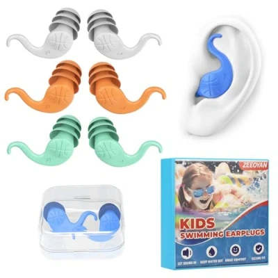 Imagen de tapones Oidos Natación Niños, 4 Pares de para los oídos silicona natacion suave reutilizables Niños 12 Años, Perfectos el Surf, Buceo, la Piscina, Ducha y Otros Deportes Acuáticos