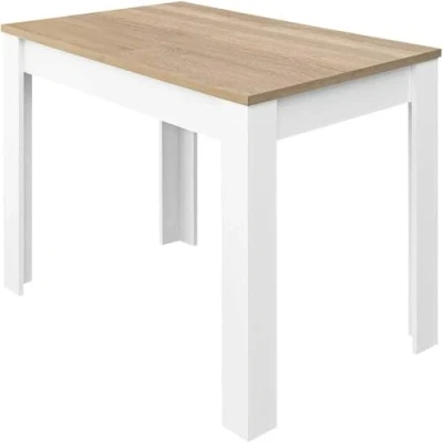 Imagen de Habitdesign Mesa de Comedor Extensible, salón o Cocina, Acabado en Color Blanco Artik y Roble Canadian, Modelo Kendra, Medidas: 140 190 cm (Largo) x 90 (Ancho) 78 (Alto)