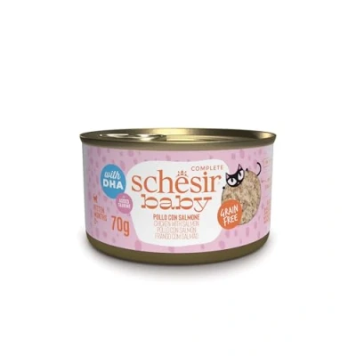 Imagen de Schesir Baby, Pollo Y Salmòn, Comida Humeda Completa para Gatitos (12 latas X70g)