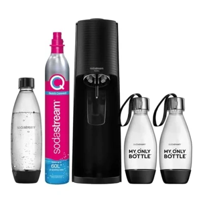 Imagen de sodastream Terra Pack Máquina Gasificadora de Agua Color Negro, Incluye 1 Botella Fuse 1L 2 Botellas 0,5L y Cilindro Gas Rosa, para Preparar hasta 60L con