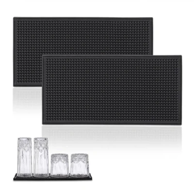 Imagen de Relaxdays 2 Alfombrillas 30 x 15 cm Pack Bar Mats, Esterillas Escurridoras de Vasos, con Relieve, PVC, para Secar Vajilla, Negro