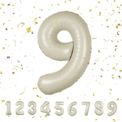 Imagen de Globos de Cumpleãnos 9 Beige,101 CM Globo Numeros Gigantes Grandes Decoracion,Globo Numero 9,Globos Niño Niña Adultos,Vuelan con Helio…