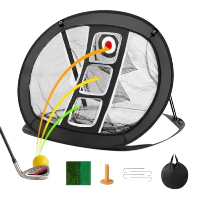 Imagen de VEVOR Red de Práctica Golf, Golf Emergente, Portátil para Interiores y Exteriores, Ayuda Golpear con Objetivo/Estera/Pelotas/Tee/Bolsa Transporte, Negro