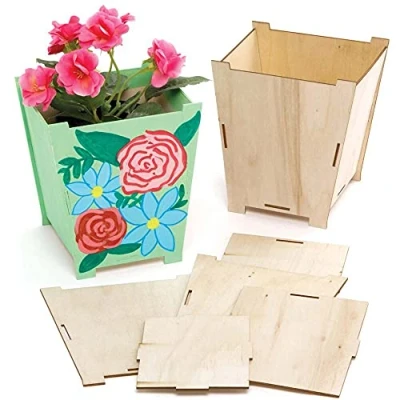 Imagen de Baker Ross FE521 Kits macetas Altas de Madera para Flores Paquete 3, haz tu propia maceta, que los niños decoren, actividades creativas