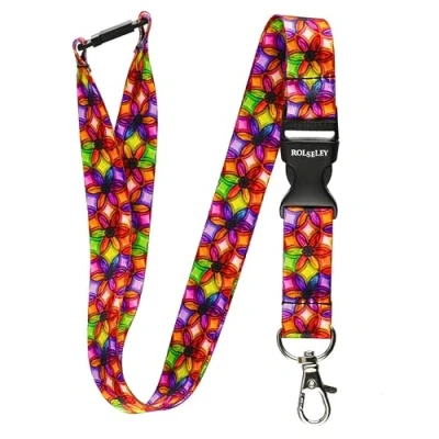 Imagen de Cinta para el cuello multicolor tarjetas de identificación, con cierre metal, color Crystal Flowers